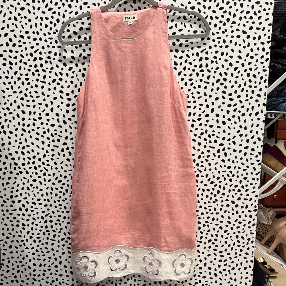 STAUD Mika Dress Size XS Faded Blush with White Floral Hem